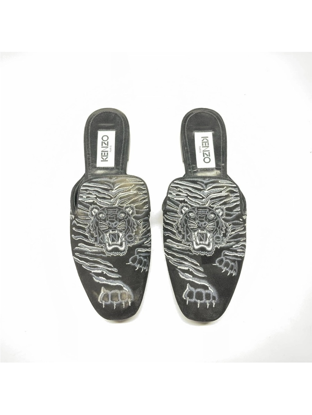 Kenzo Black and Silver Tiger Slide Sandals